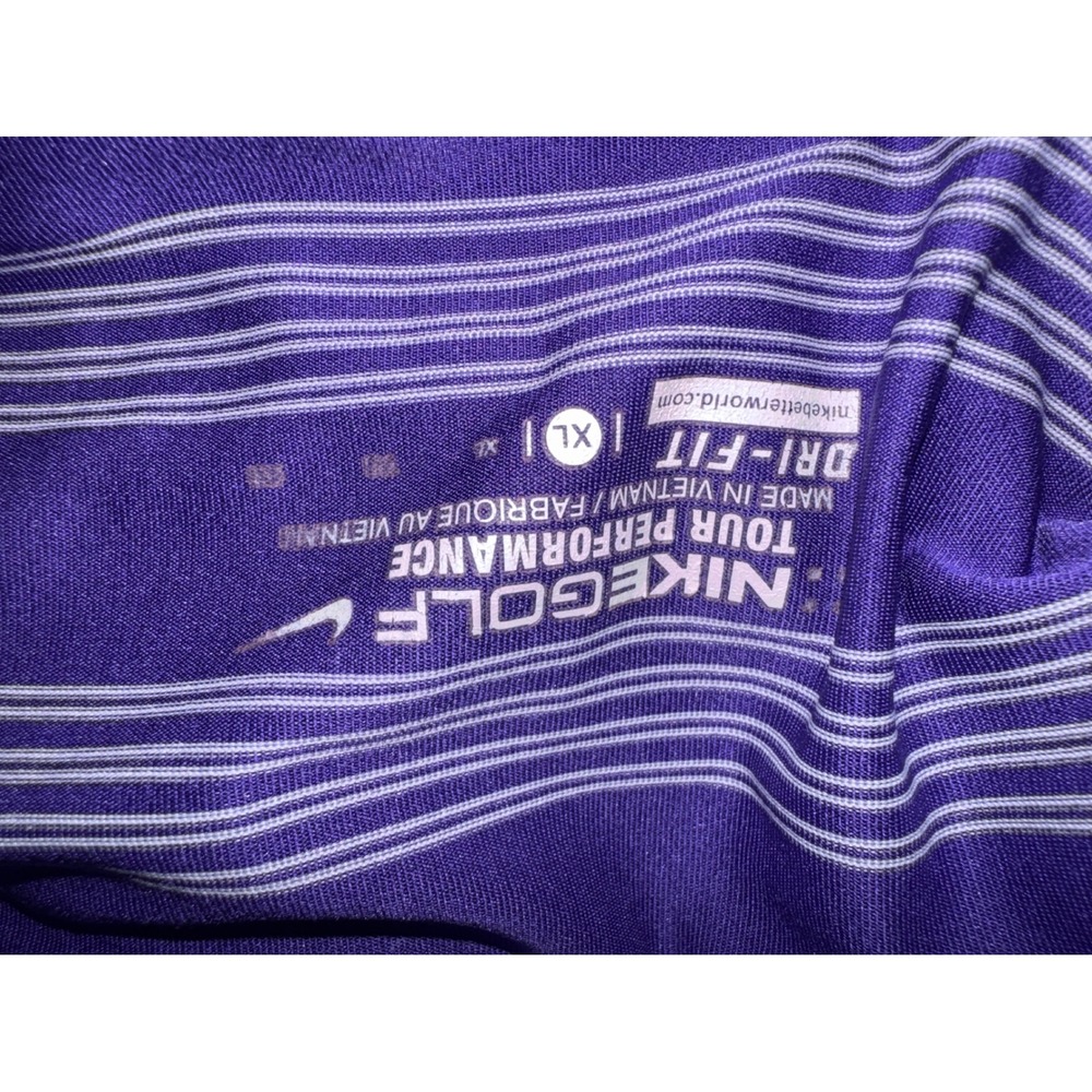 Nike Golf Dri-FIT Polo Shirt Mens XL Purple Striped MGM Grand Las Vegas Logo - Picture 3 of 5